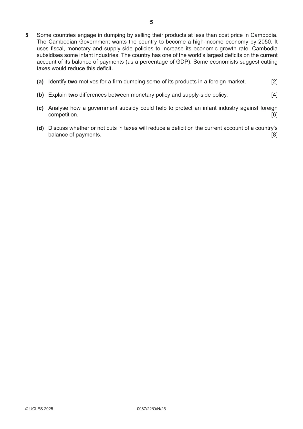 Cambridge IGCSE Economics (9-1) 0987 2025 Oct/Nov Paper 2 · Variant 2 question paper, page 5 of 8