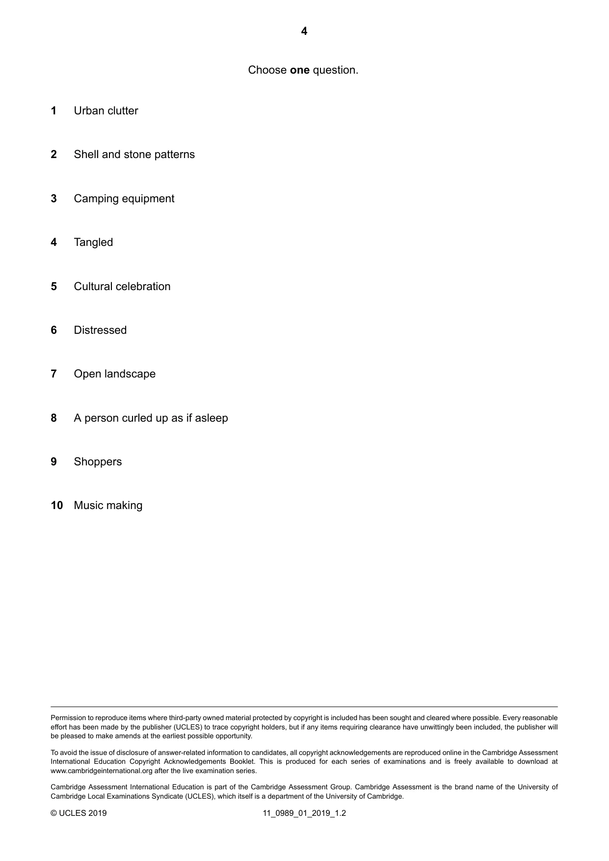 Cambridge IGCSE Art and Design (9-1) 0989 2019 Oct/Nov Paper 1 · Variant 1 question paper, page 4 of 4