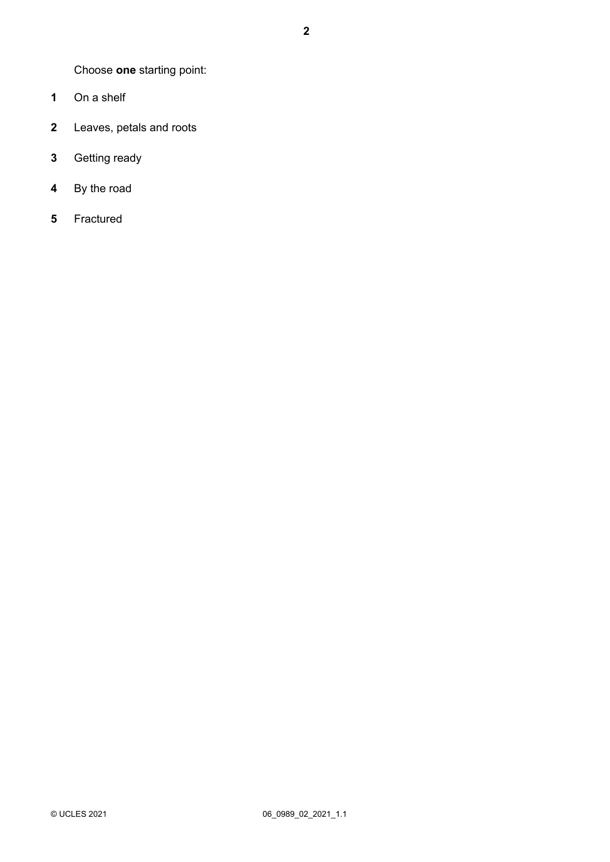 Cambridge IGCSE Art and Design (9-1) 0989 2021 May/June Paper 2 · Variant 0 question paper, page 2 of 4