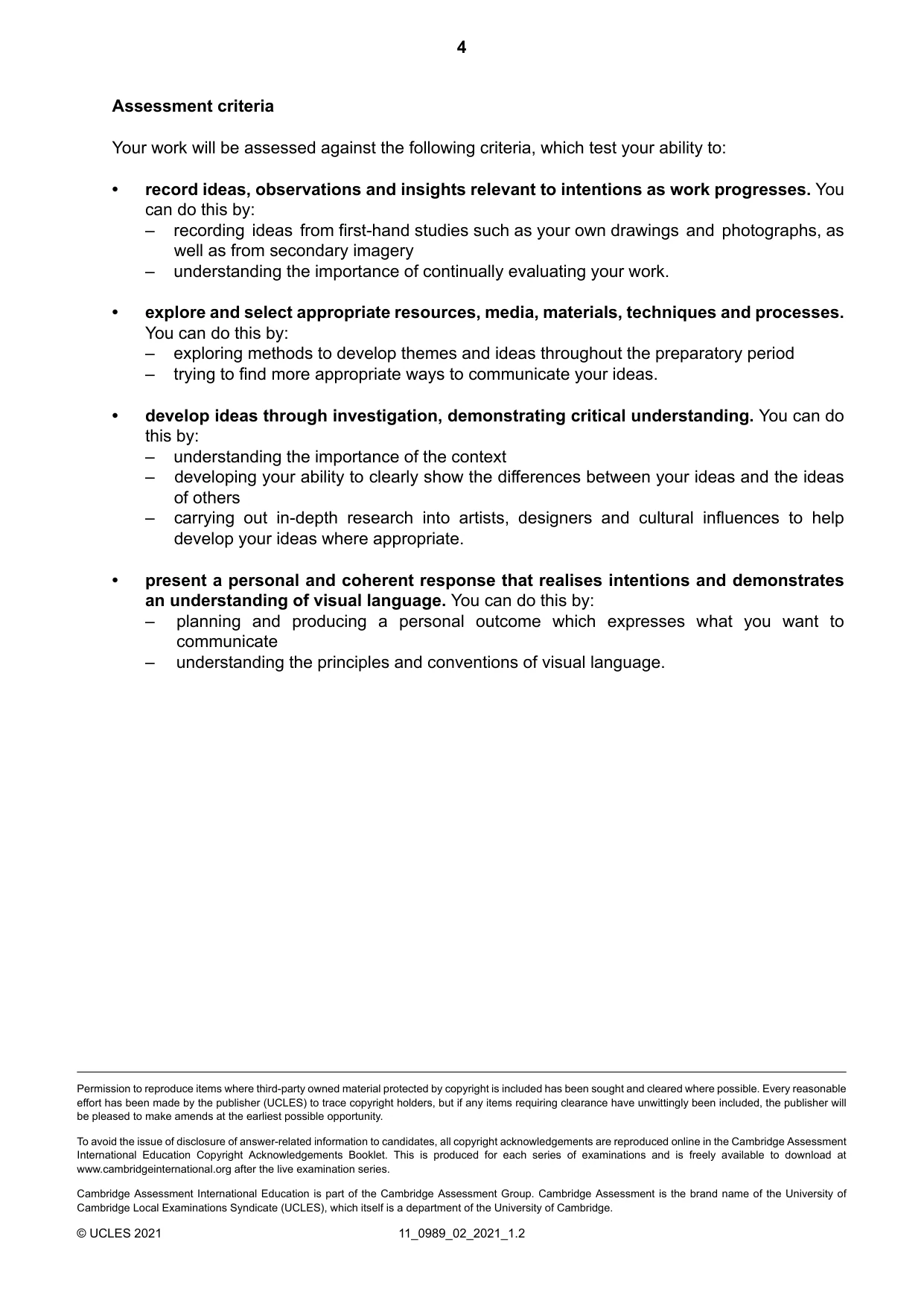 Cambridge IGCSE Art and Design (9-1) 0989 2021 Oct/Nov Paper 2 · Variant 0 question paper, page 4 of 4