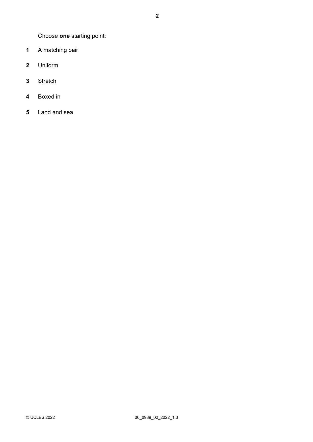 Cambridge IGCSE Art and Design (9-1) 0989 2022 May/June Paper 2 · Variant 0 question paper, page 2 of 4