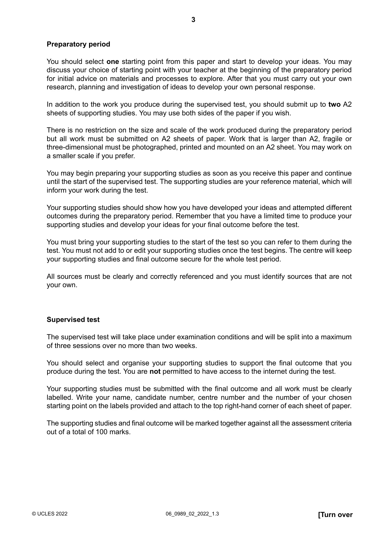 Cambridge IGCSE Art and Design (9-1) 0989 2022 May/June Paper 2 · Variant 0 question paper, page 3 of 4