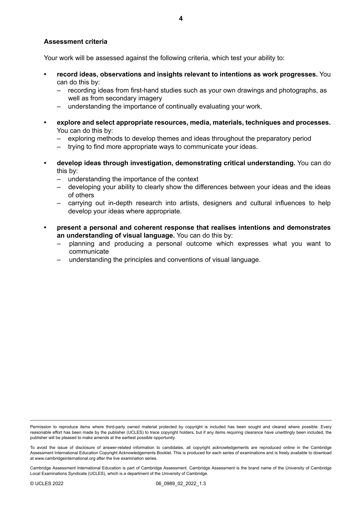 Cambridge IGCSE Art and Design (9-1) 0989 2022 May/June Paper 2 · Variant 0 question paper, page 4 of 4