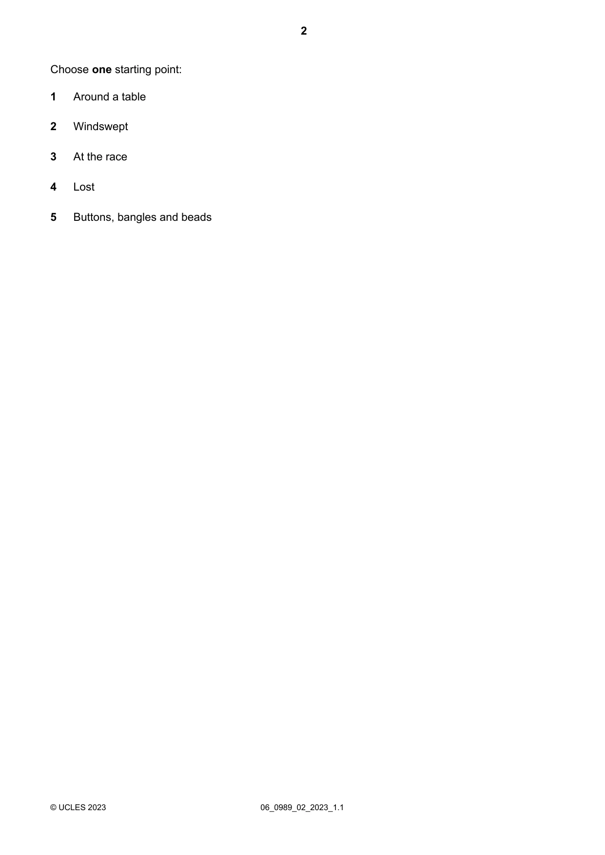 Cambridge IGCSE Art and Design (9-1) 0989 2023 May/June Paper 2 · Variant 0 question paper, page 2 of 4