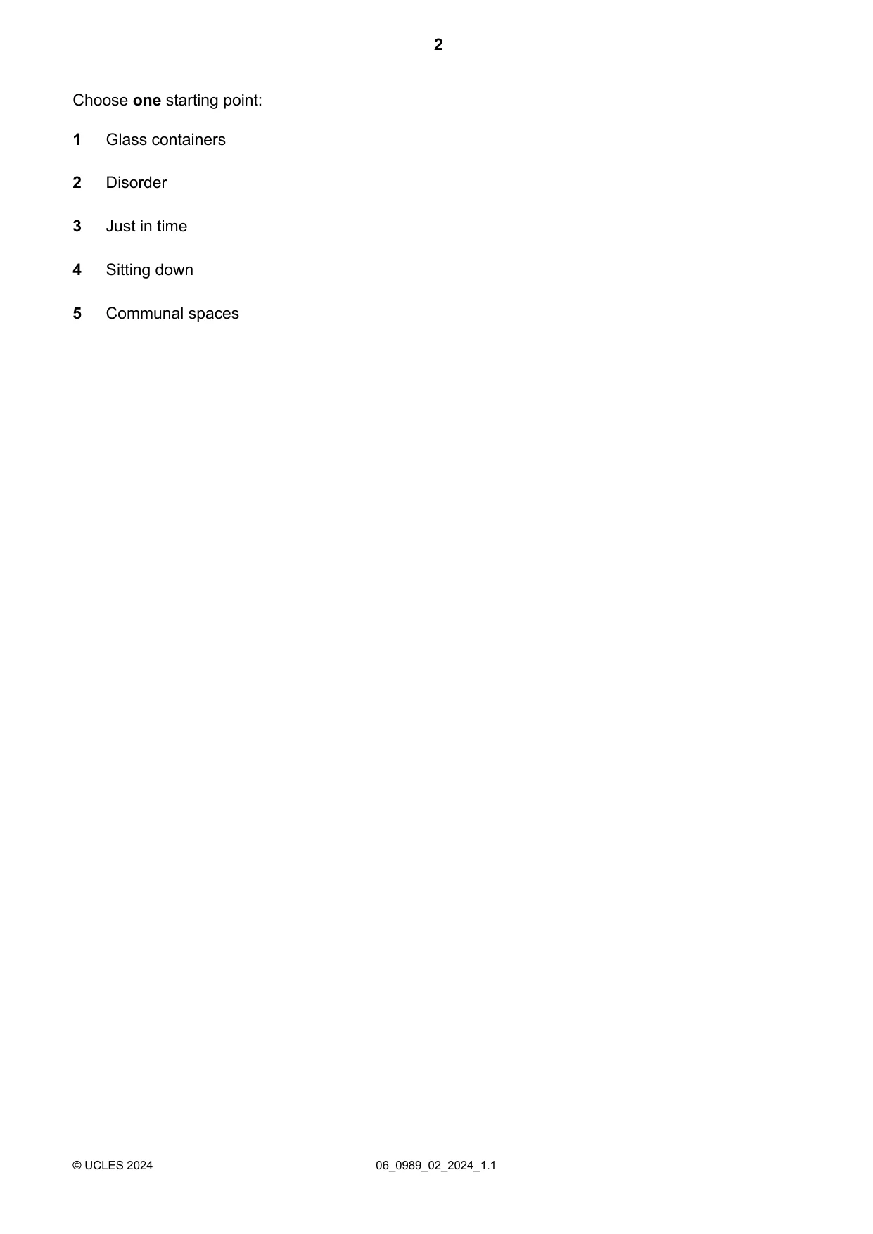 Cambridge IGCSE Art and Design (9-1) 0989 2024 May/June Paper 2 · Variant 0 question paper, page 2 of 4