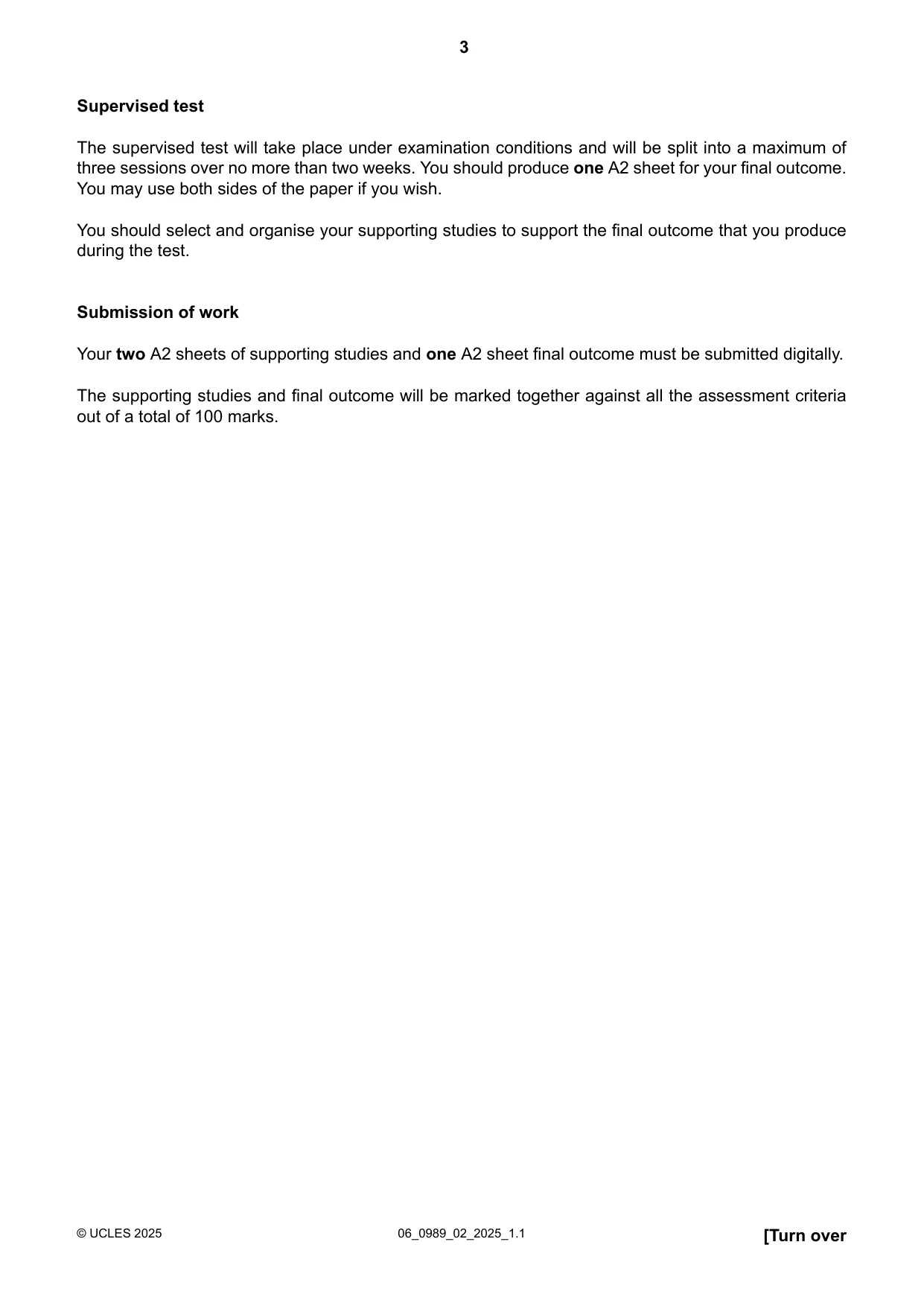 Cambridge IGCSE Art and Design (9-1) 0989 2025 May/June Paper 2 · Variant 0 question paper, page 3 of 4