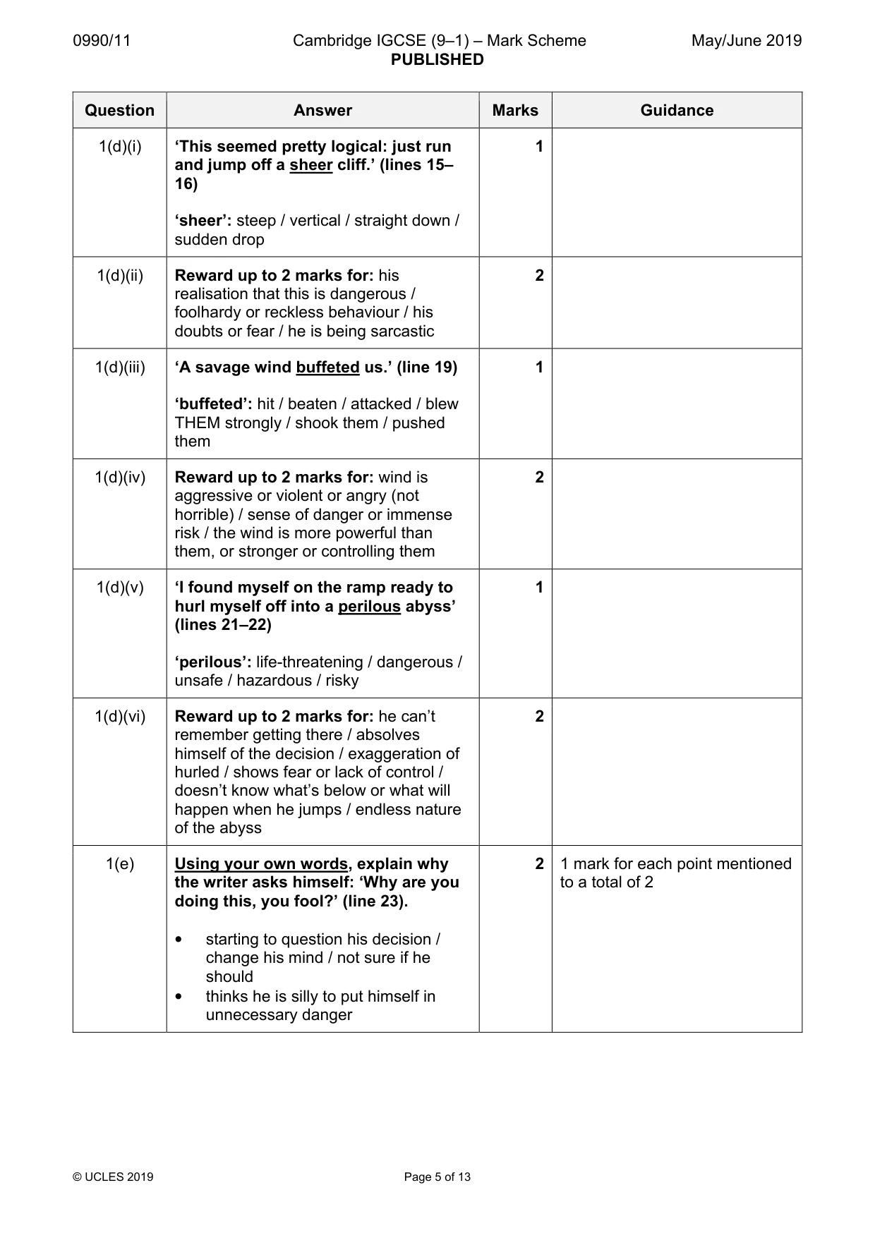 Mark scheme, page 5 of 13