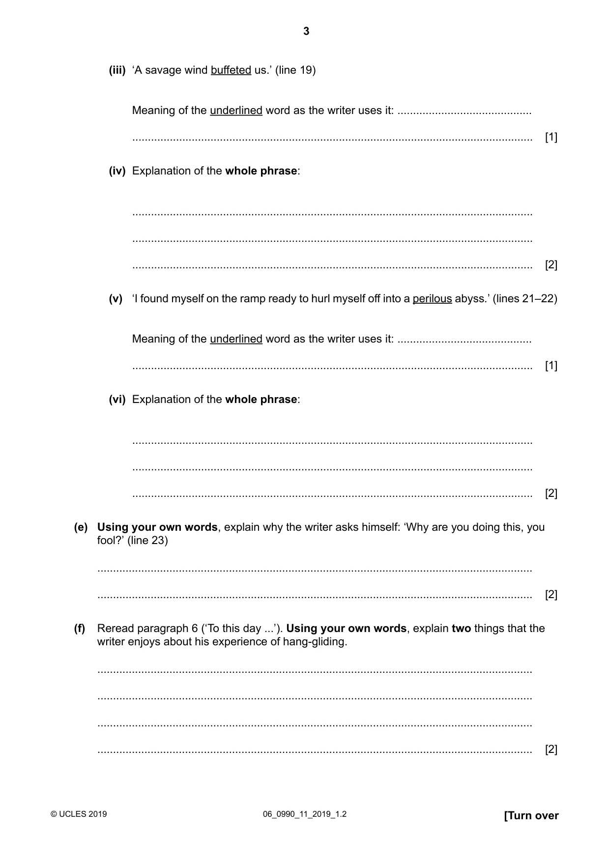 Cambridge IGCSE English - First Language (9-1) 0990 2019 May/June Paper 1 · Variant 1 question paper, page 3 of 16