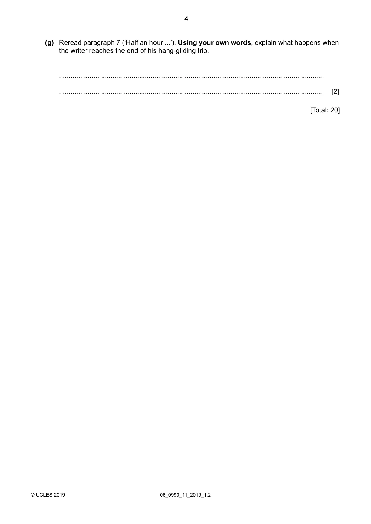 Cambridge IGCSE English - First Language (9-1) 0990 2019 May/June Paper 1 · Variant 1 question paper, page 4 of 16