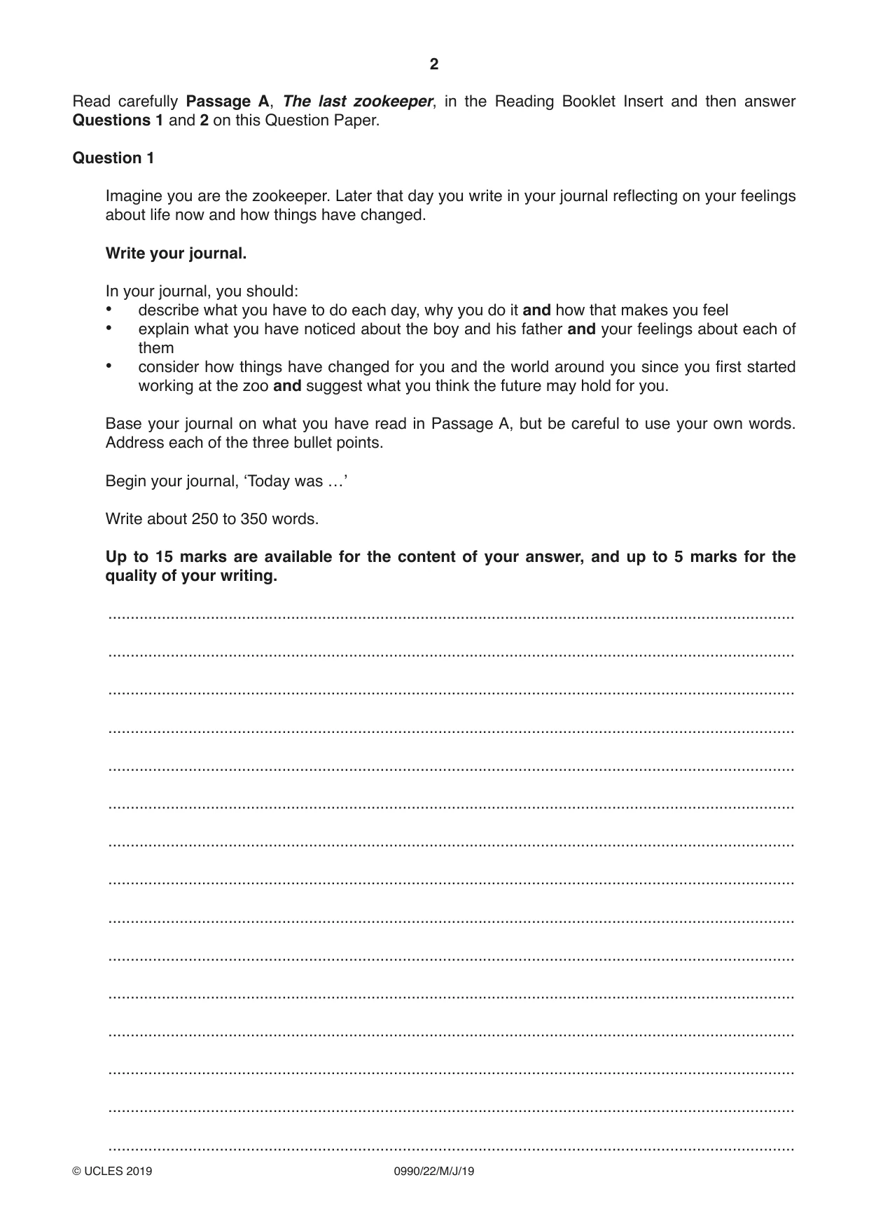 Cambridge IGCSE English - First Language (9-1) 0990 2019 May/June Paper 2 · Variant 2 question paper, page 2 of 12