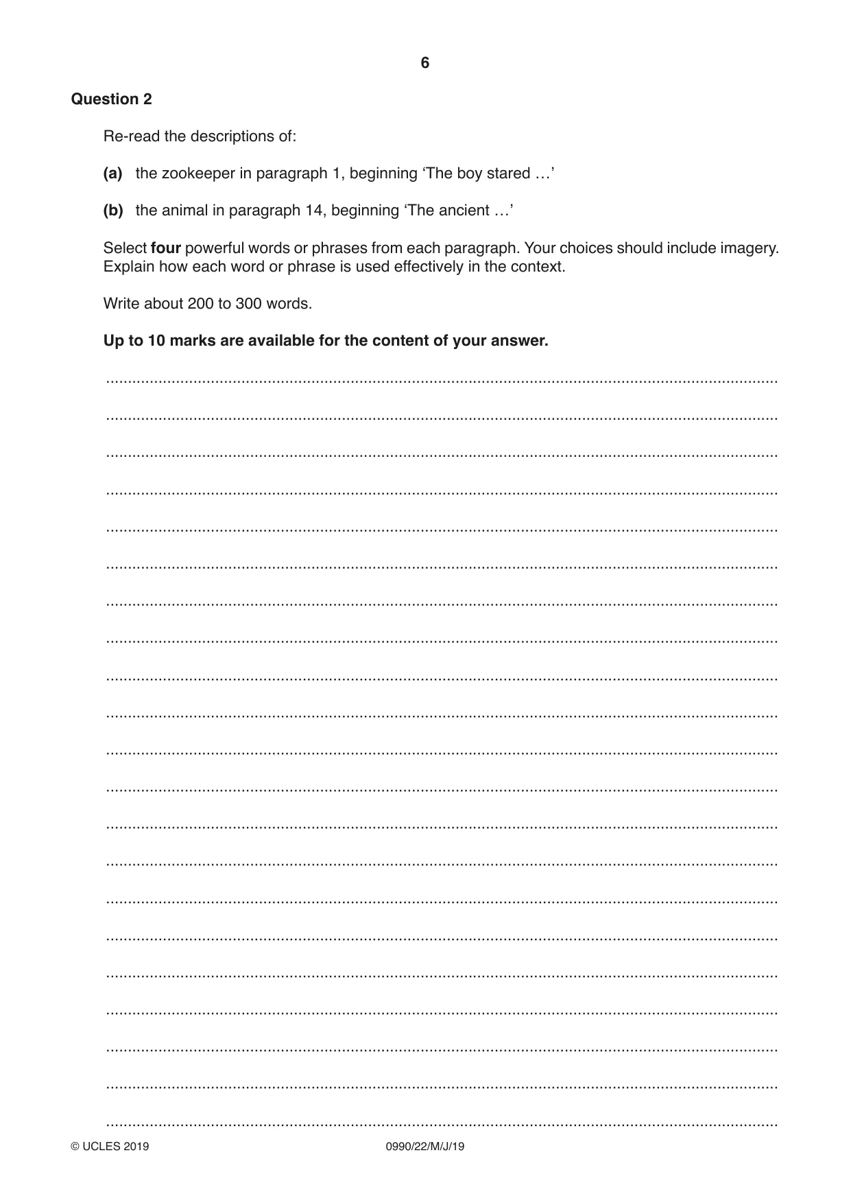 Cambridge IGCSE English - First Language (9-1) 0990 2019 May/June Paper 2 · Variant 2 question paper, page 6 of 12