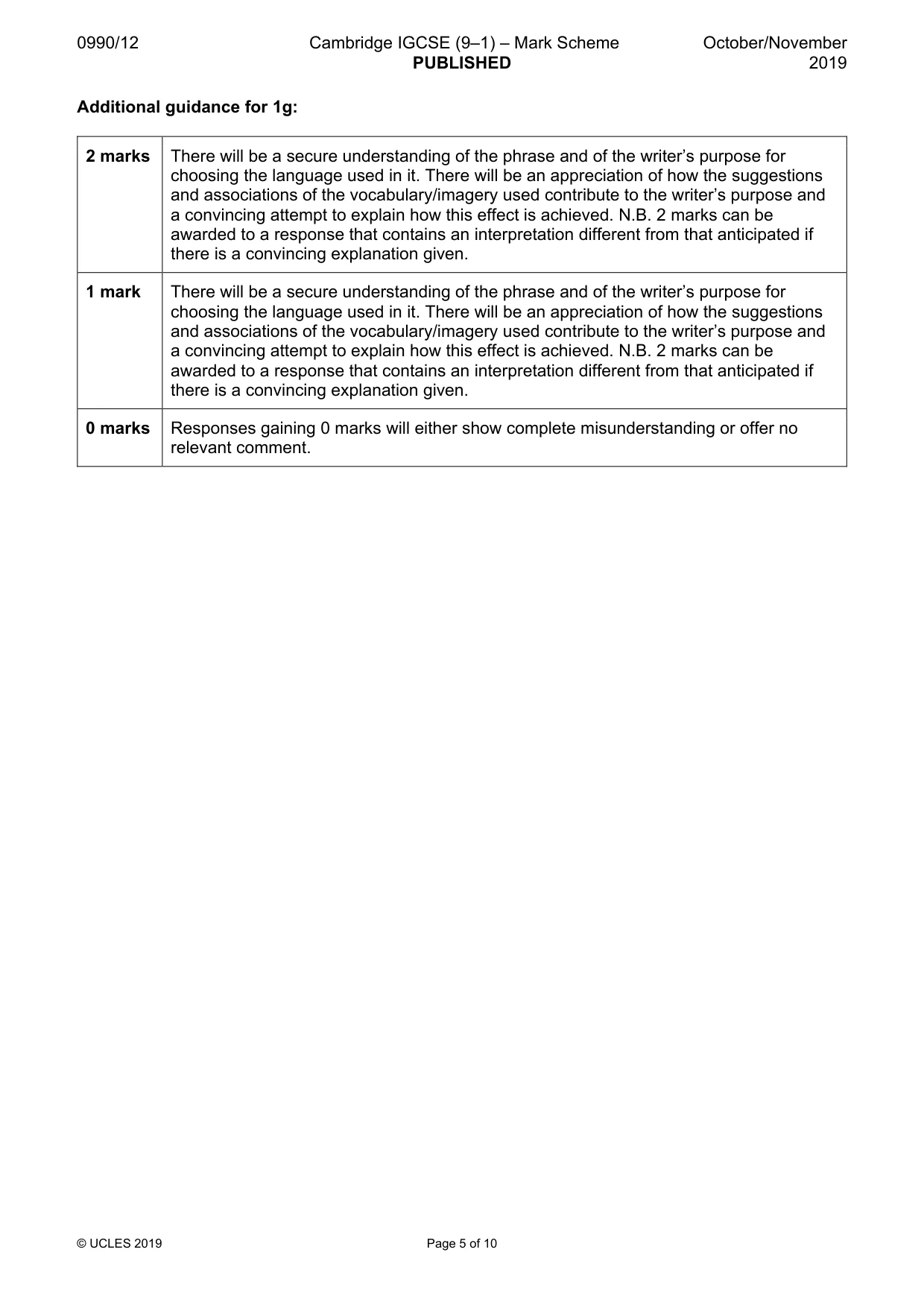 Mark scheme, page 5 of 10