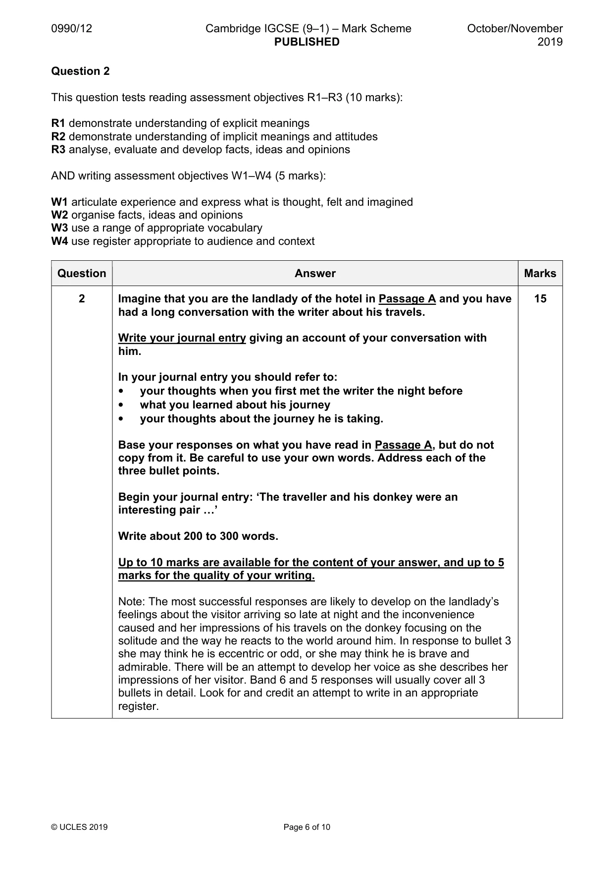 Mark scheme, page 6 of 10