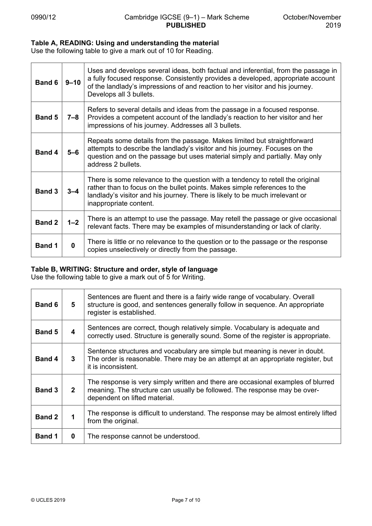 Mark scheme, page 7 of 10