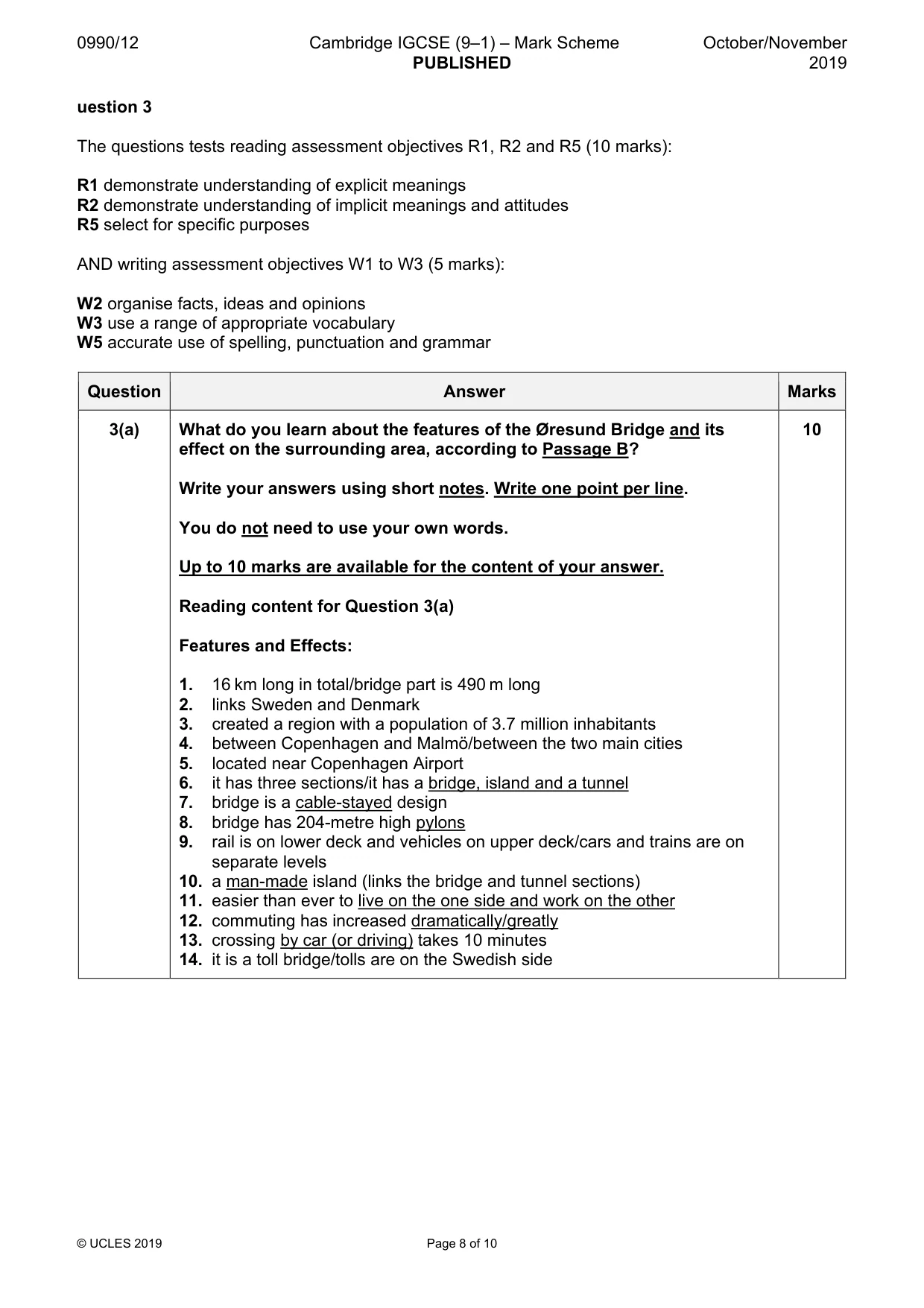 Mark scheme, page 8 of 10