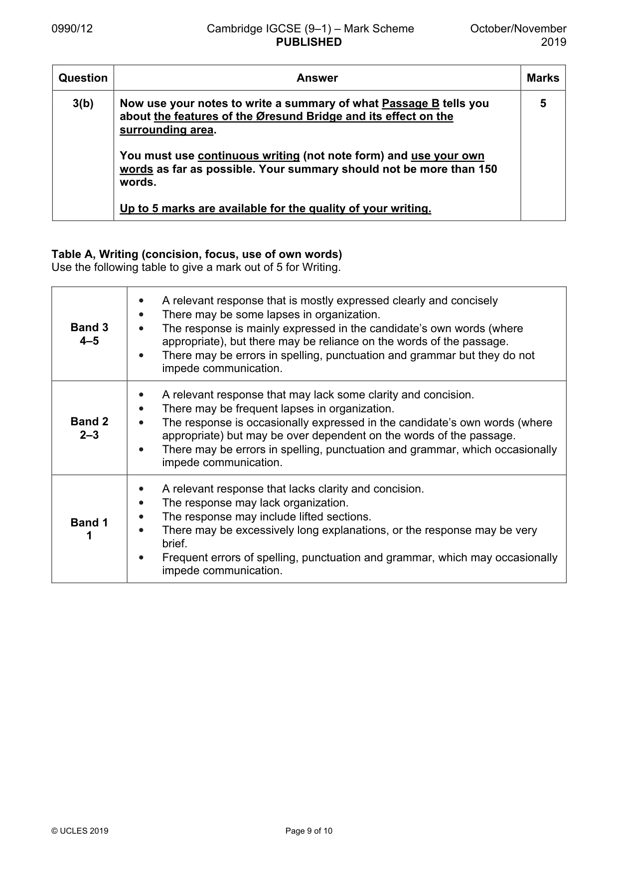 Mark scheme, page 9 of 10