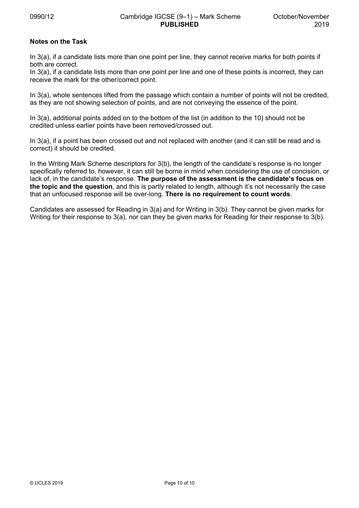 Mark scheme, page 10 of 10