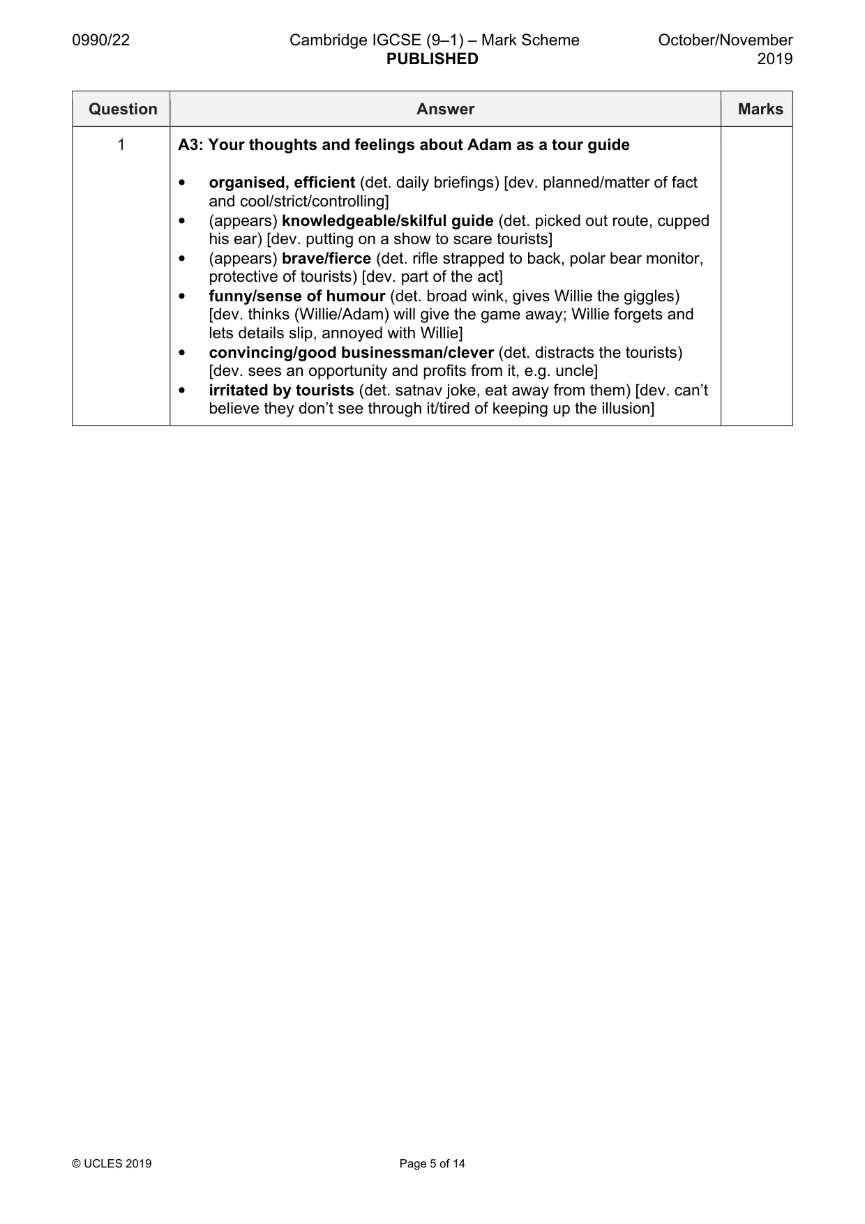 Mark scheme, page 5 of 14