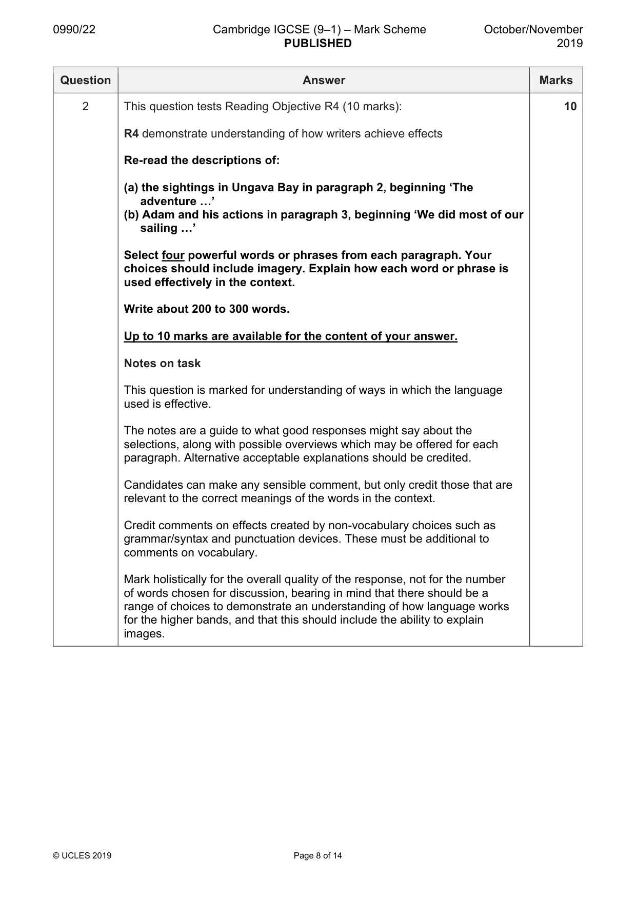 Mark scheme, page 8 of 14