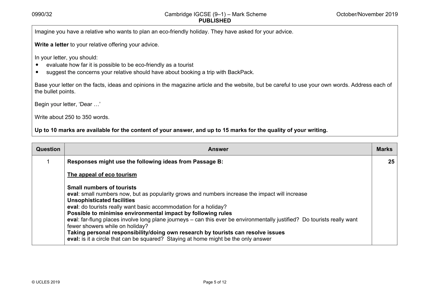 Mark scheme, page 5 of 12