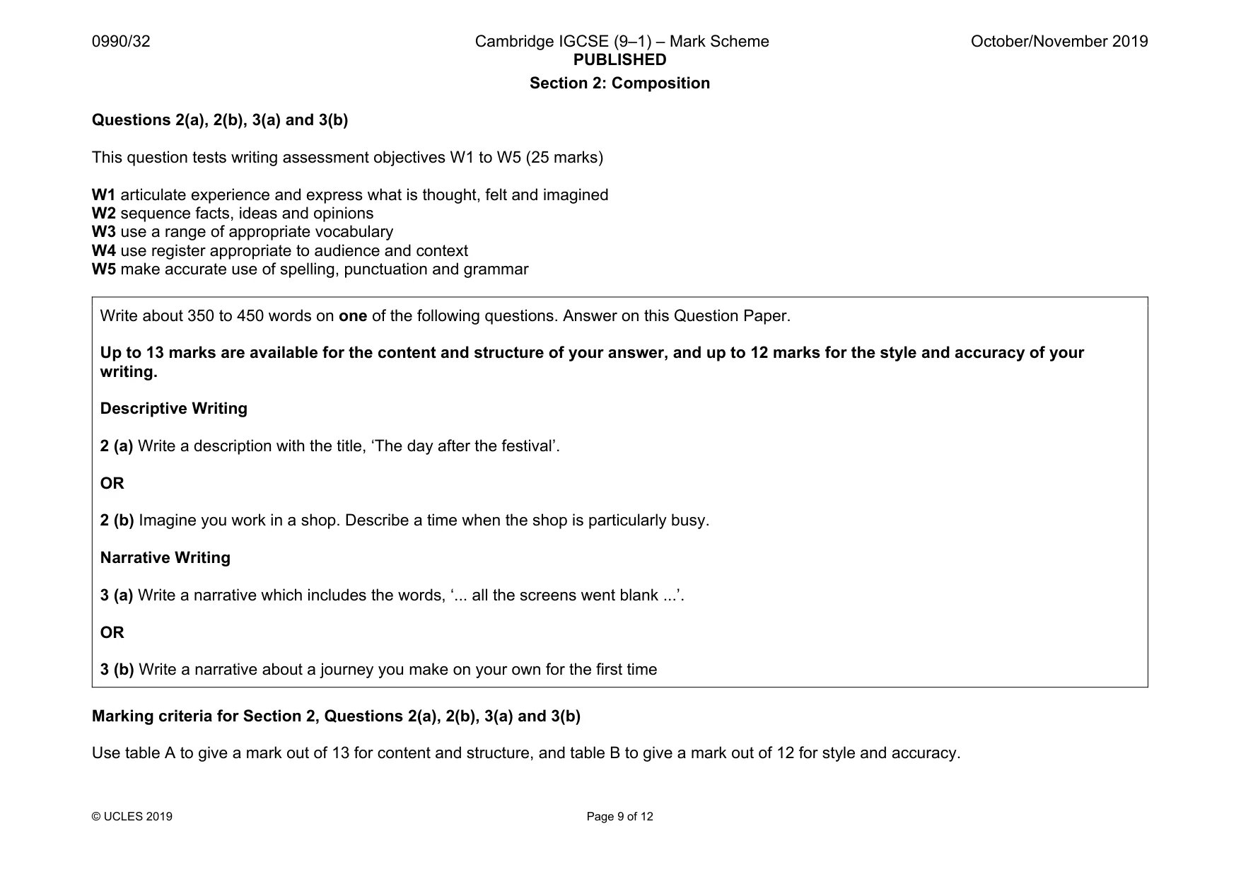 Mark scheme, page 9 of 12