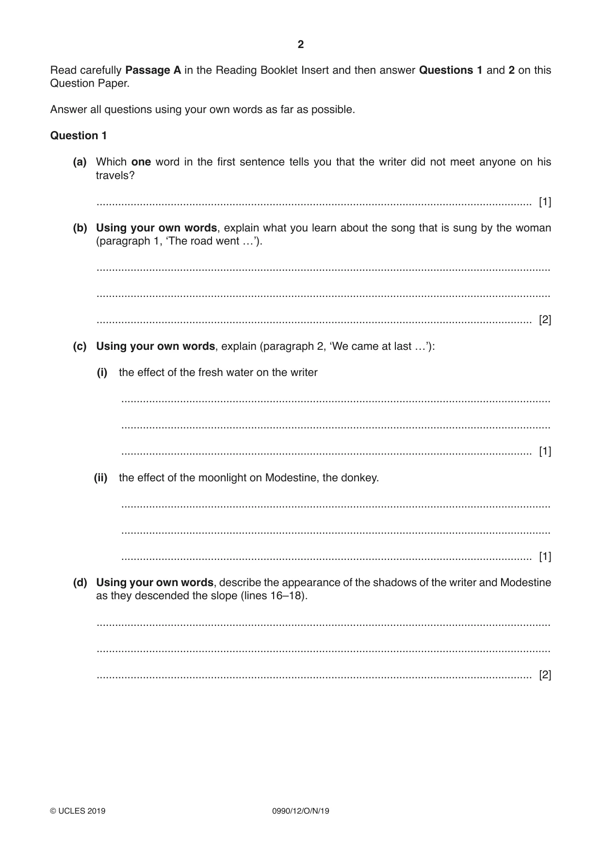 Cambridge IGCSE English - First Language (9-1) 0990 2019 Oct/Nov Paper 1 · Variant 2 question paper, page 2 of 12