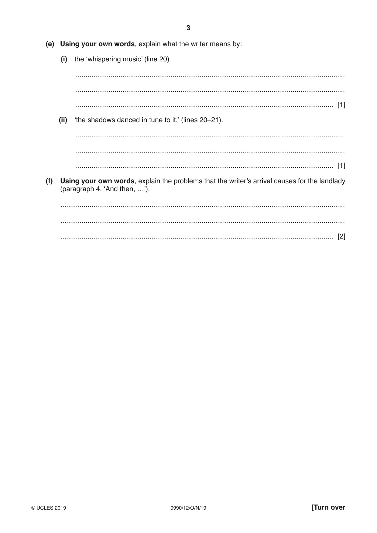 Cambridge IGCSE English - First Language (9-1) 0990 2019 Oct/Nov Paper 1 · Variant 2 question paper, page 3 of 12
