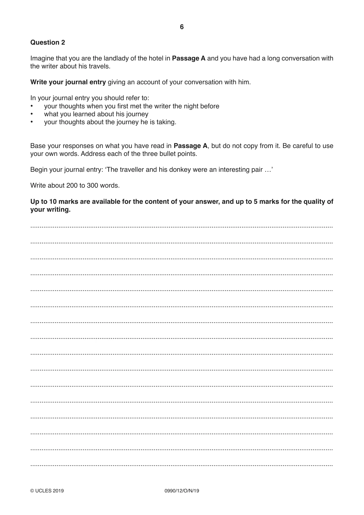 Cambridge IGCSE English - First Language (9-1) 0990 2019 Oct/Nov Paper 1 · Variant 2 question paper, page 6 of 12