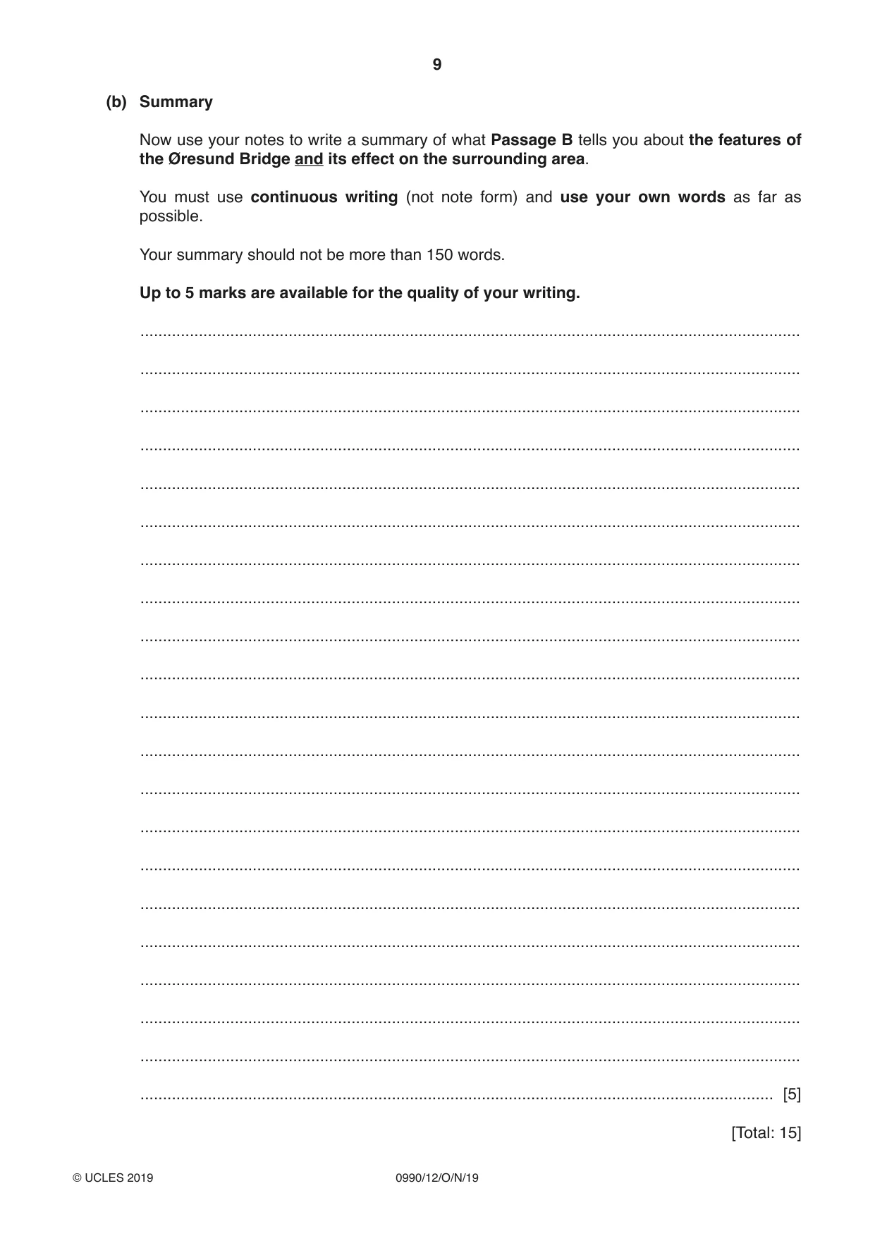 Cambridge IGCSE English - First Language (9-1) 0990 2019 Oct/Nov Paper 1 · Variant 2 question paper, page 9 of 12
