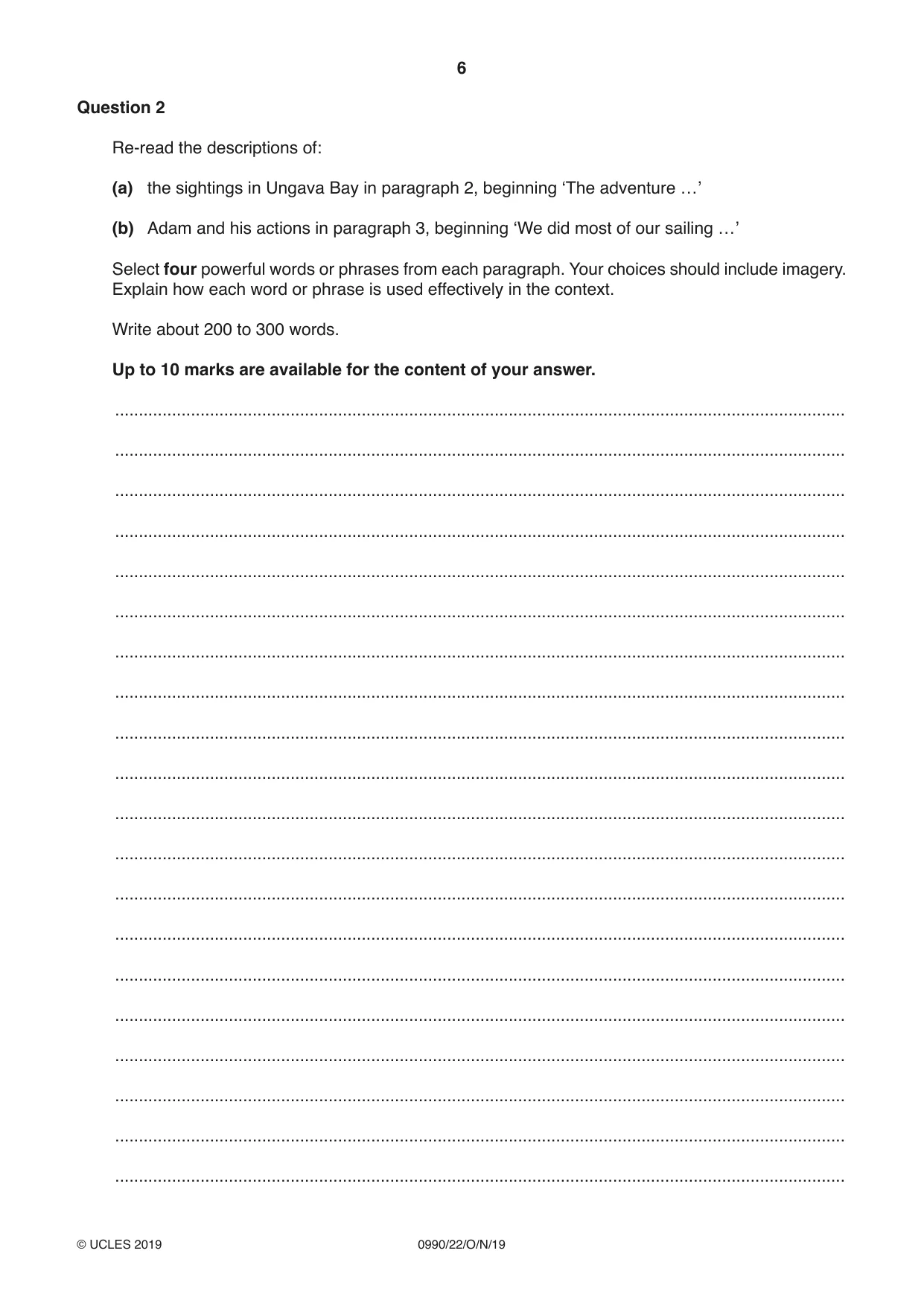 Cambridge IGCSE English - First Language (9-1) 0990 2019 Oct/Nov Paper 2 · Variant 2 question paper, page 6 of 12