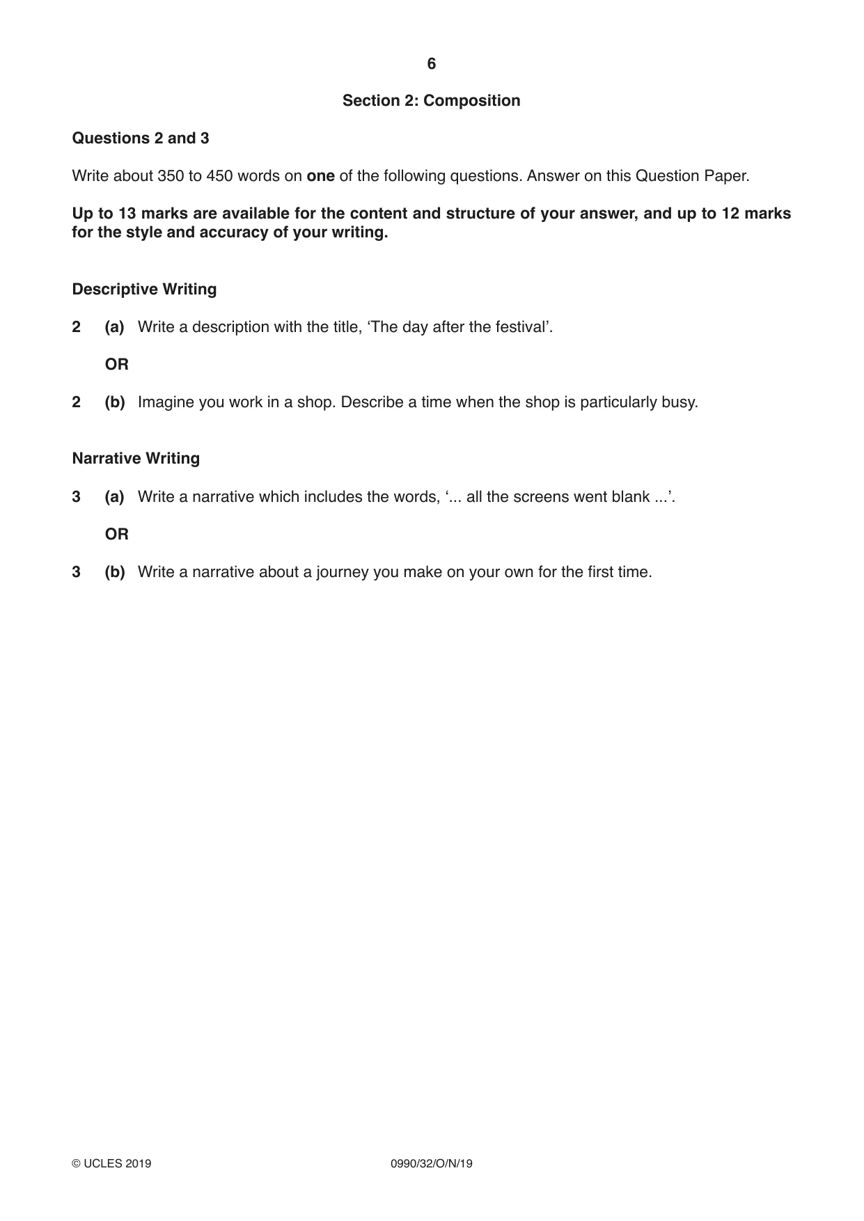 Cambridge IGCSE English - First Language (9-1) 0990 2019 Oct/Nov Paper 3 · Variant 2 question paper, page 6 of 12