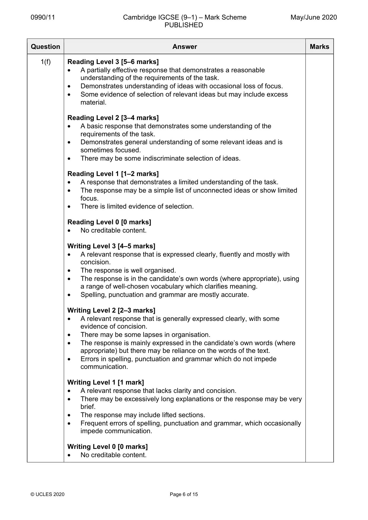 Mark scheme, page 6 of 15
