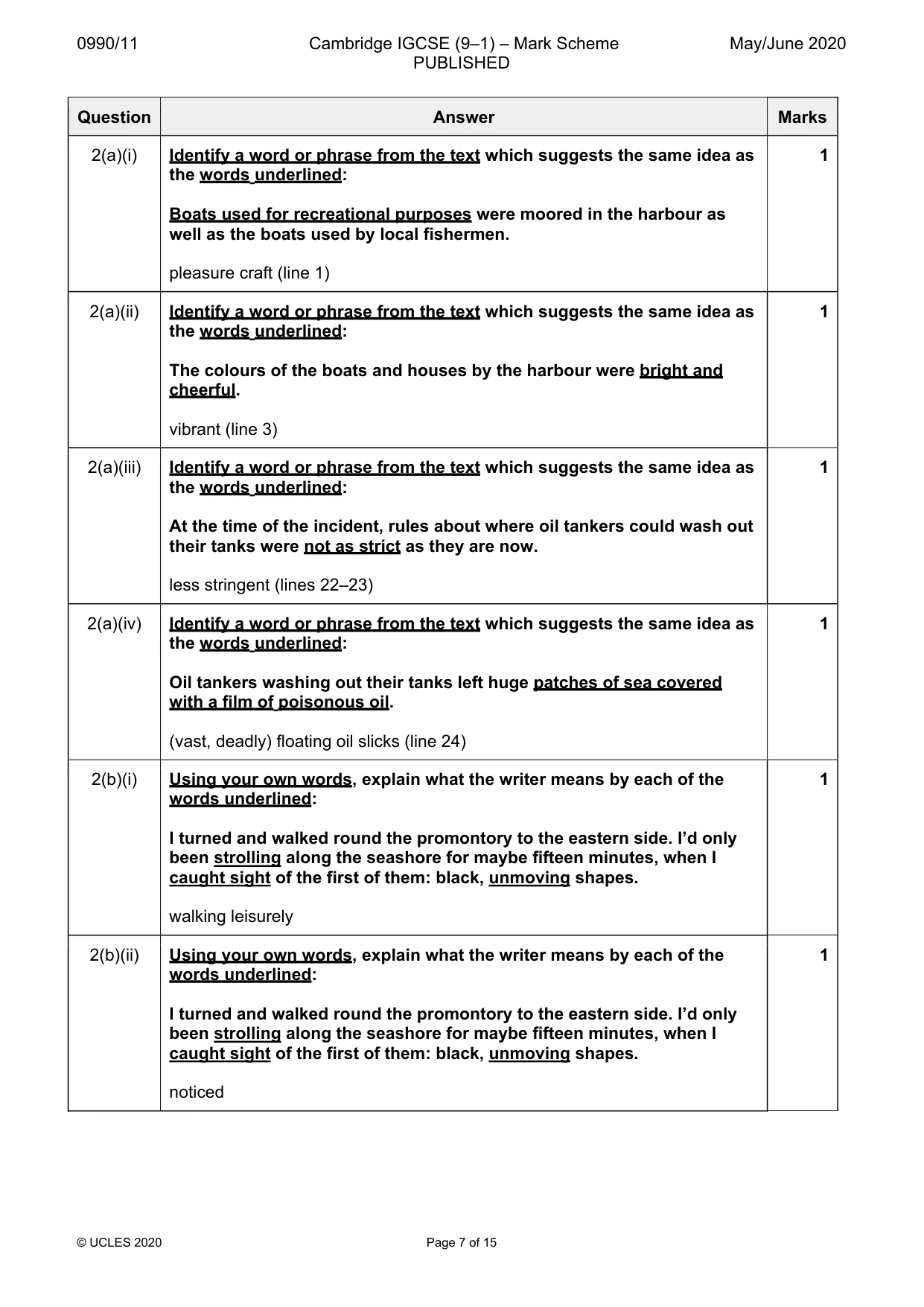 Mark scheme, page 7 of 15