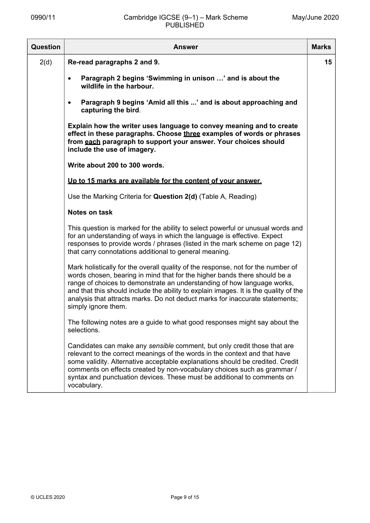 Mark scheme, page 9 of 15