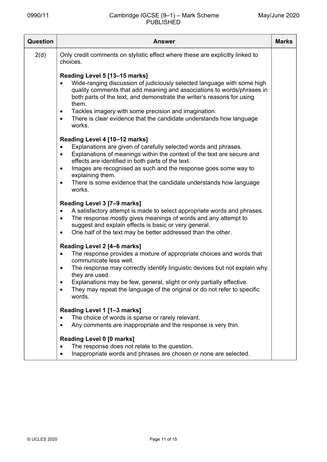 Mark scheme, page 11 of 15