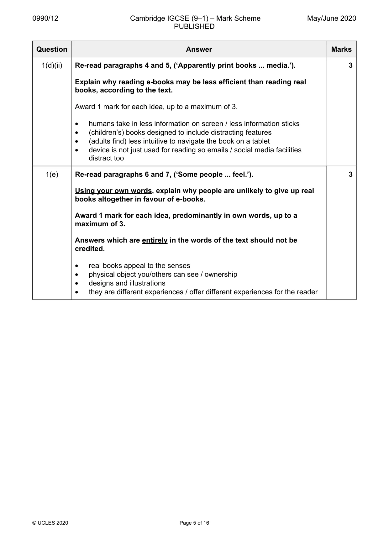 Mark scheme, page 5 of 16