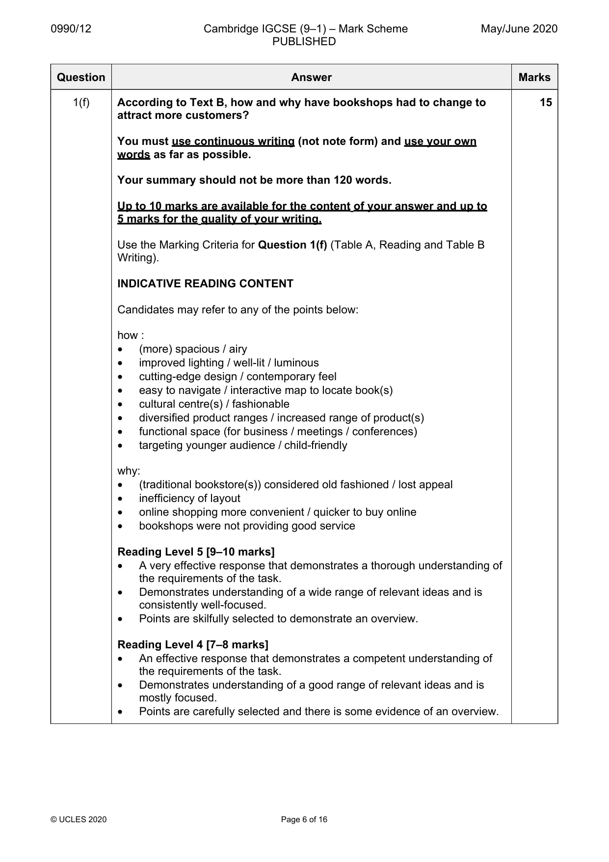 Mark scheme, page 6 of 16