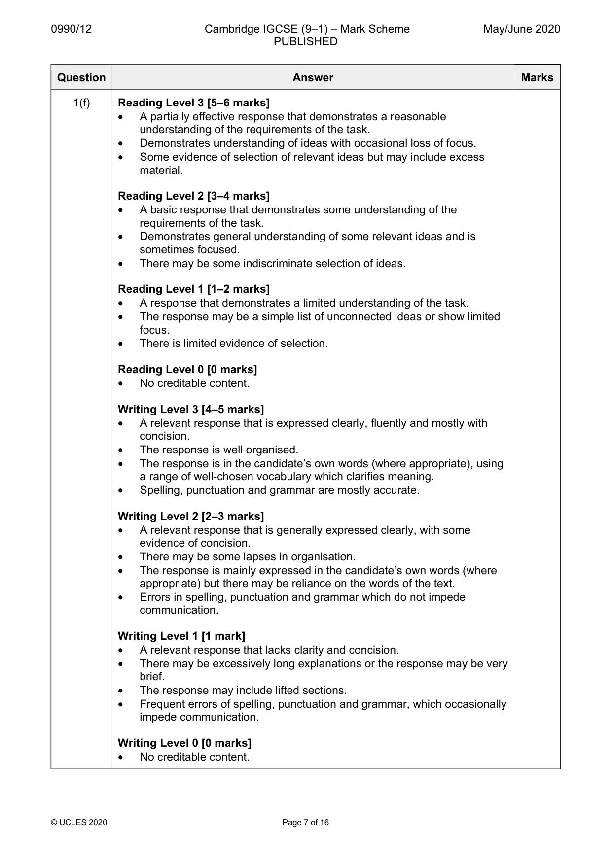 Mark scheme, page 7 of 16