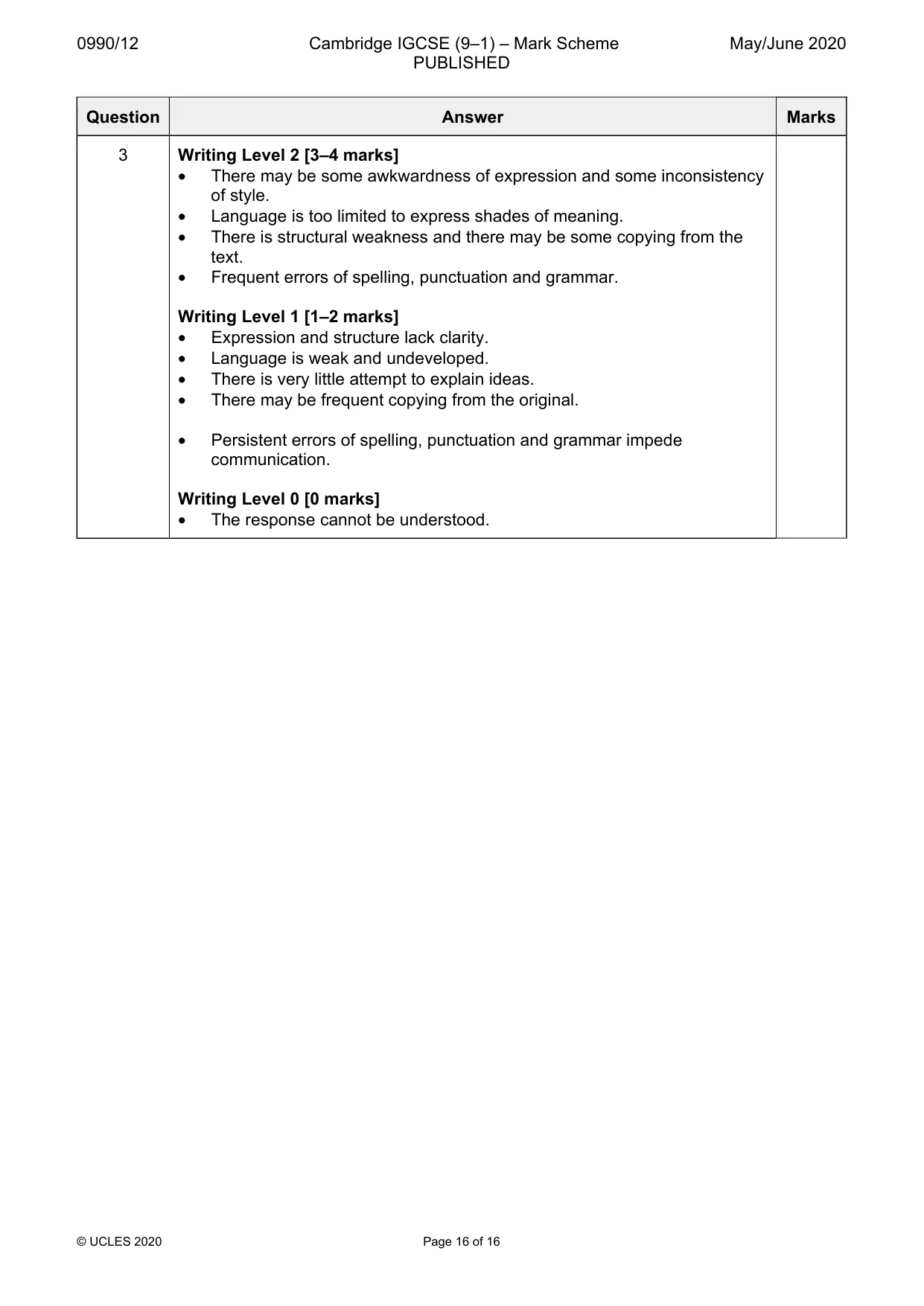 Mark scheme, page 16 of 16