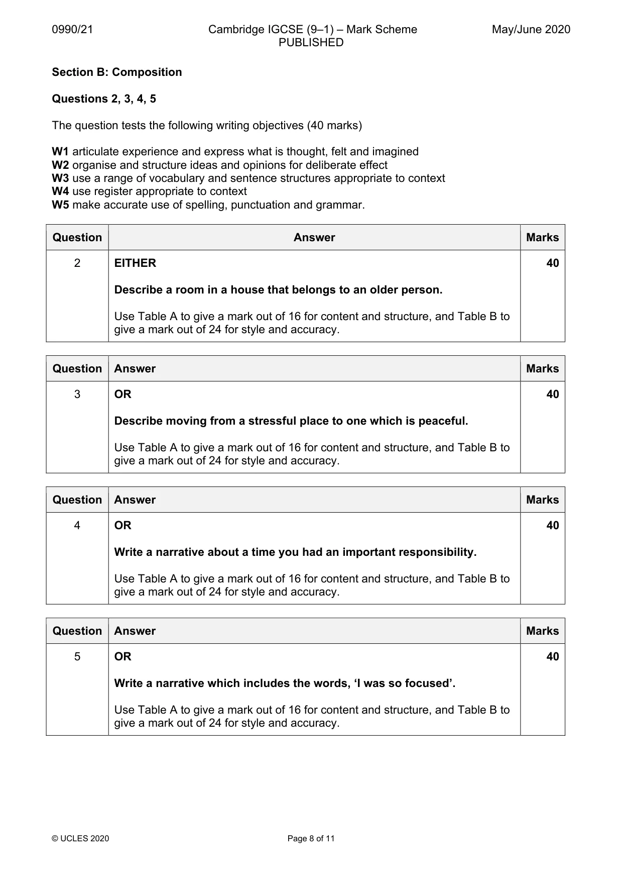 Mark scheme, page 8 of 11