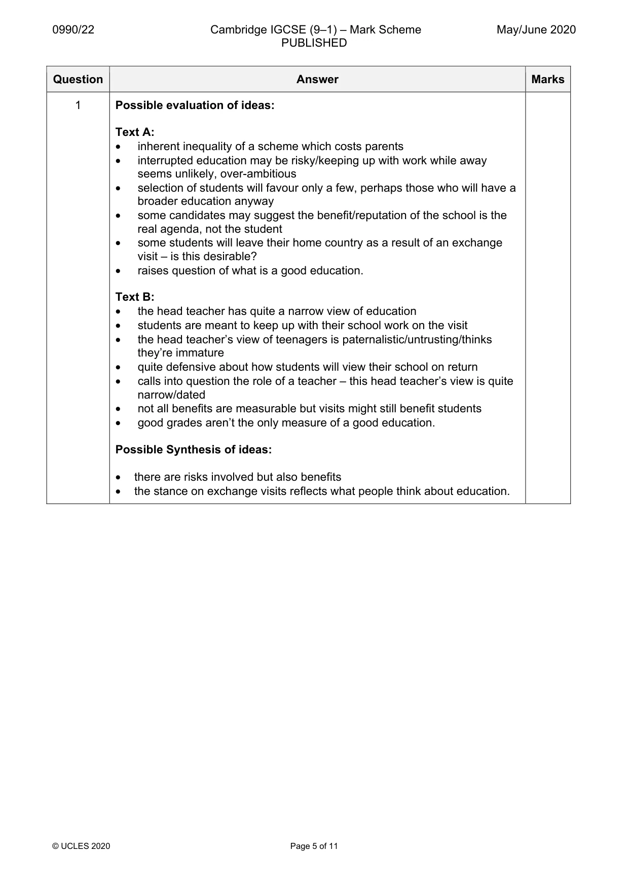 Mark scheme, page 5 of 11