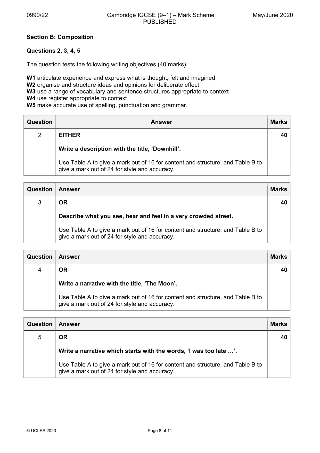 Mark scheme, page 8 of 11