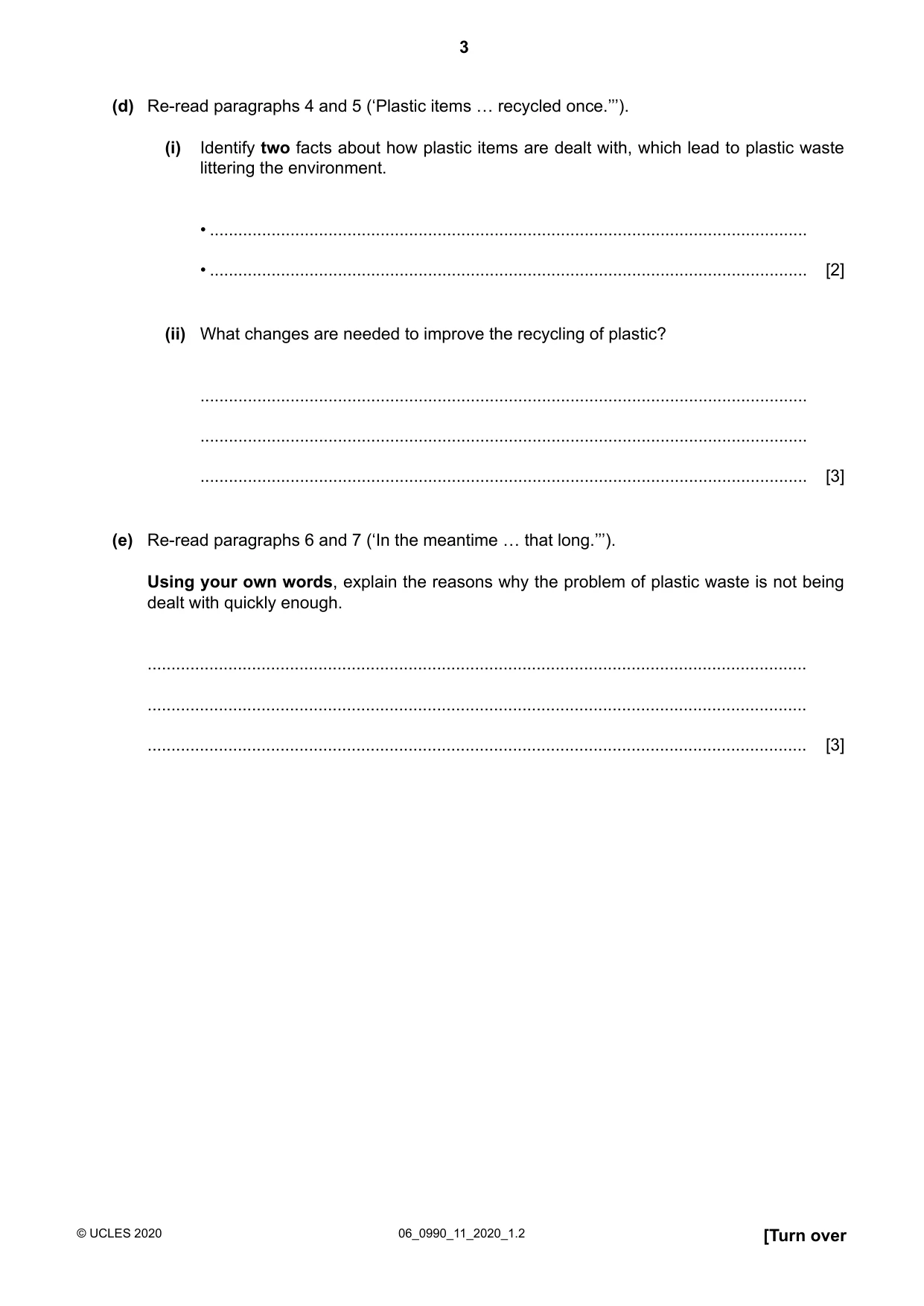 Cambridge IGCSE English - First Language (9-1) 0990 2020 May/June Paper 1 · Variant 1 question paper, page 3 of 16