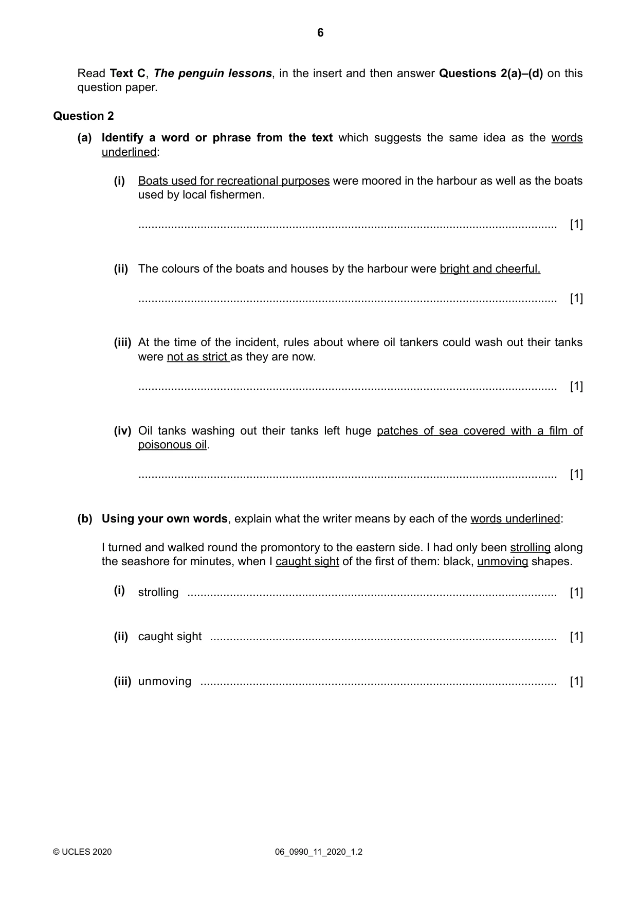Cambridge IGCSE English - First Language (9-1) 0990 2020 May/June Paper 1 · Variant 1 question paper, page 6 of 16