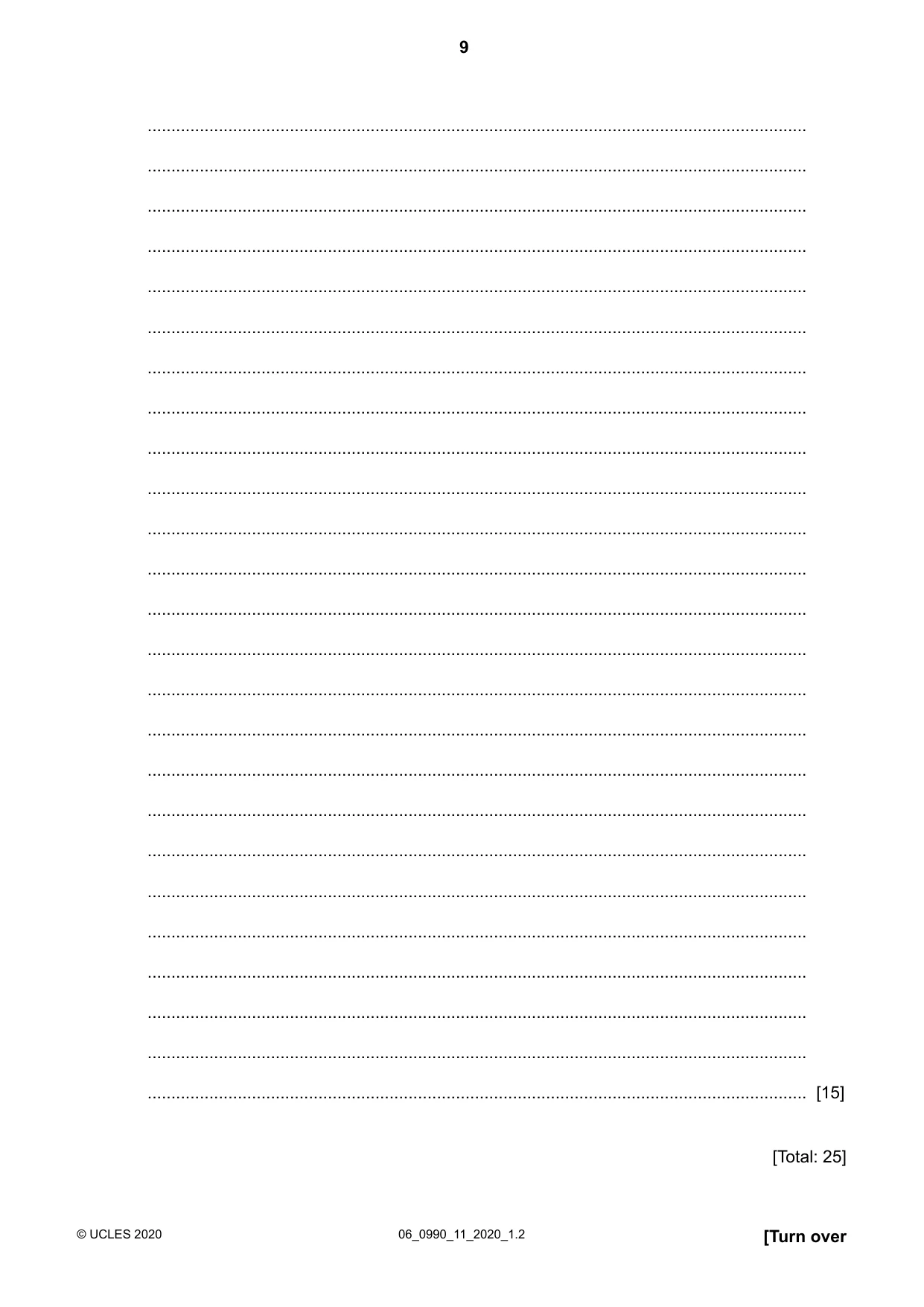 Cambridge IGCSE English - First Language (9-1) 0990 2020 May/June Paper 1 · Variant 1 question paper, page 9 of 16