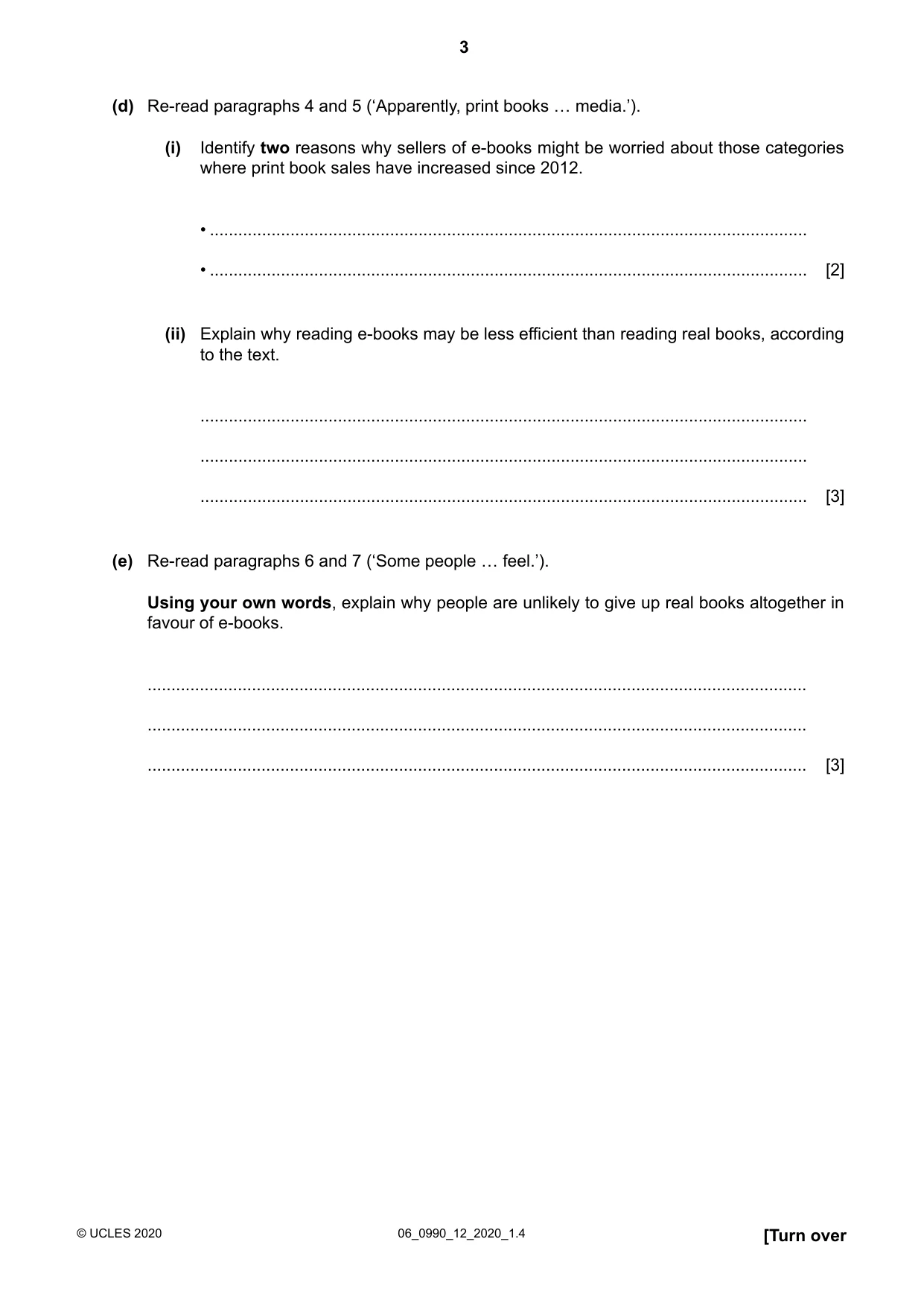 Cambridge IGCSE English - First Language (9-1) 0990 2020 May/June Paper 1 · Variant 2 question paper, page 3 of 16