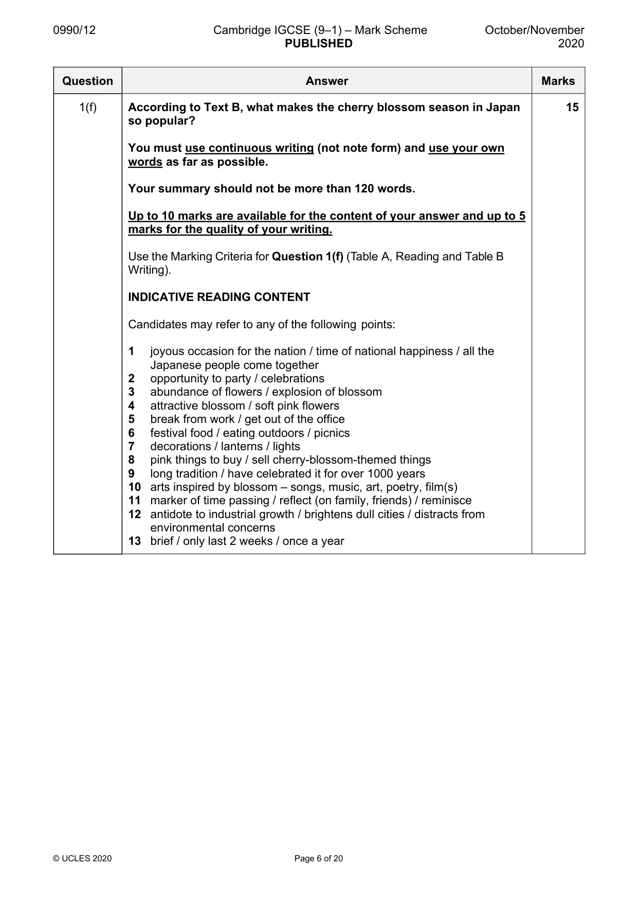 Mark scheme, page 6 of 20