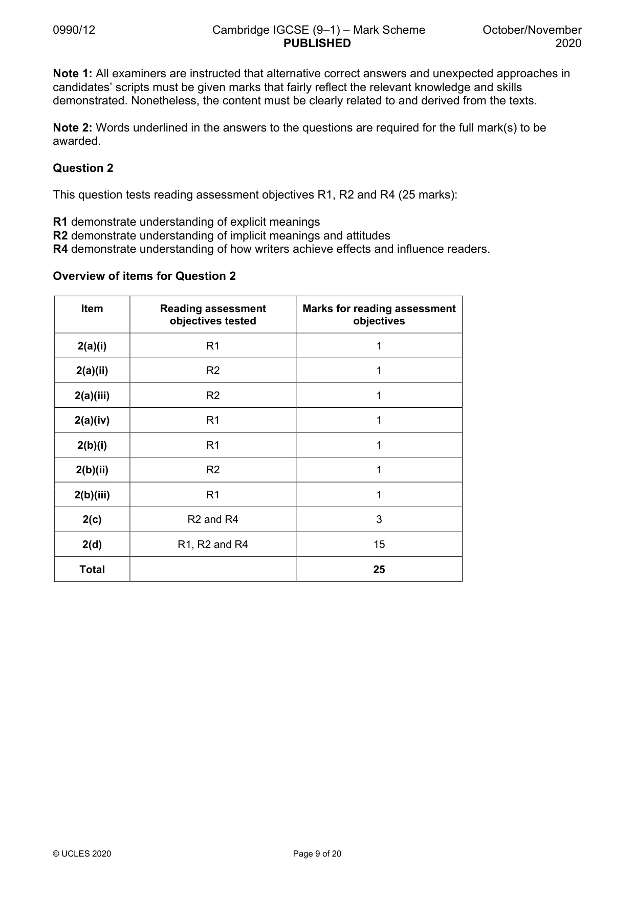 Mark scheme, page 9 of 20