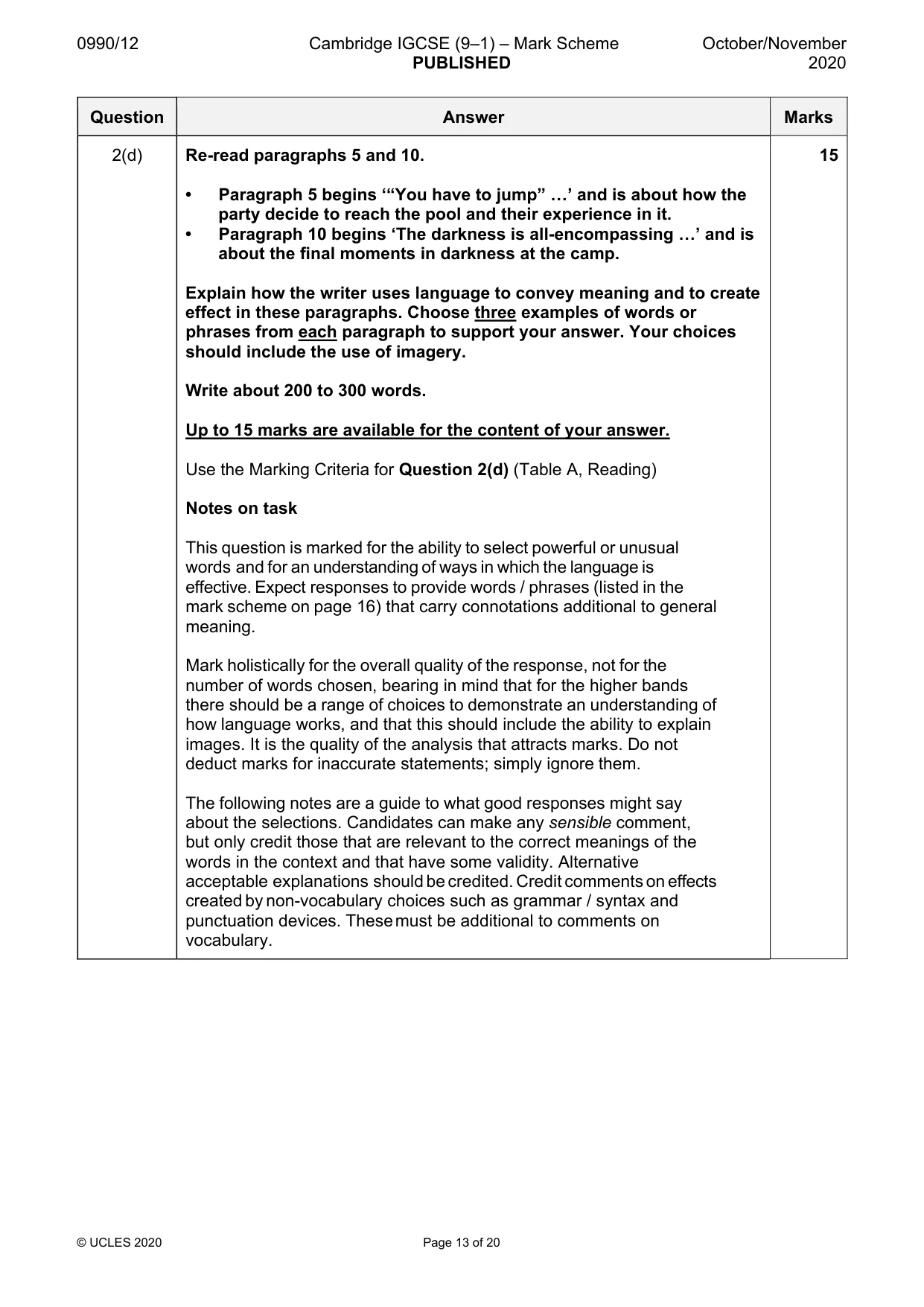 Mark scheme, page 13 of 20