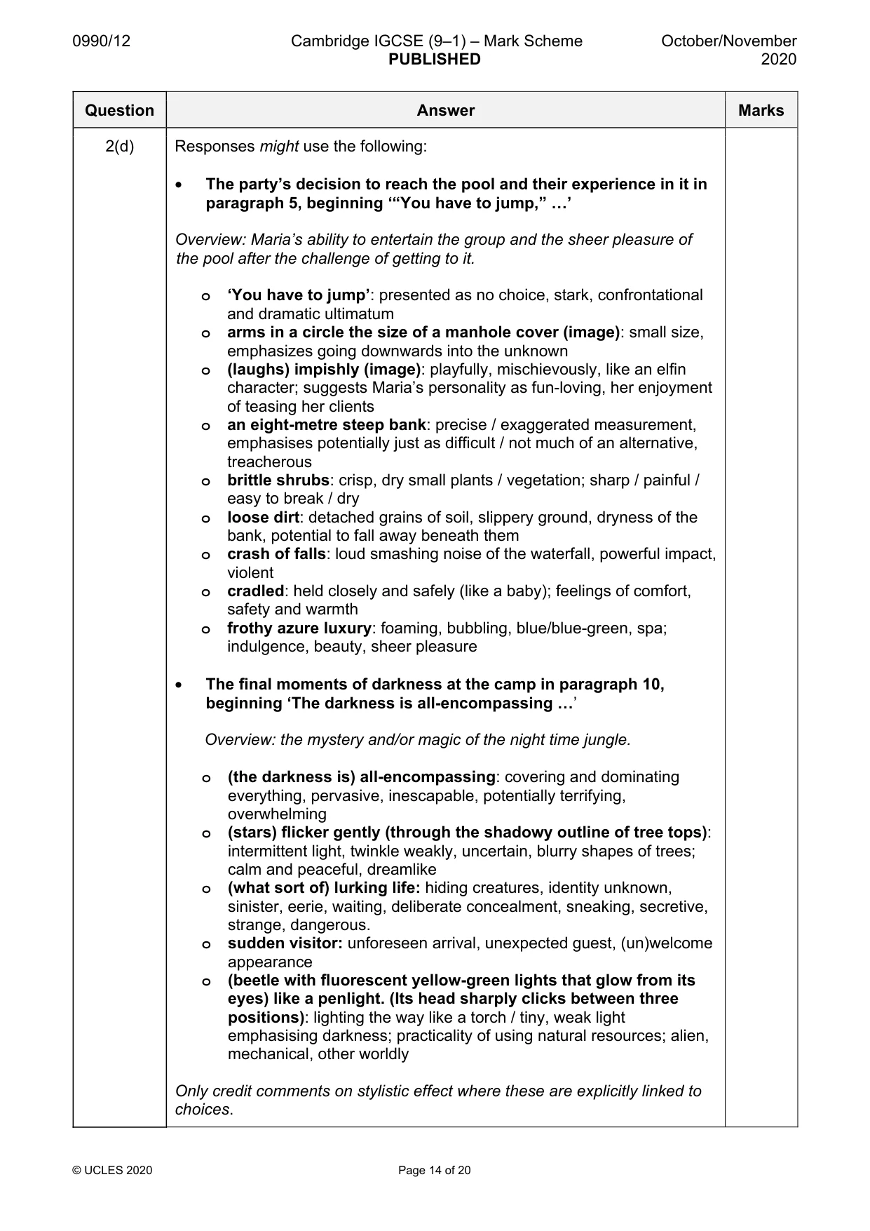 Mark scheme, page 14 of 20
